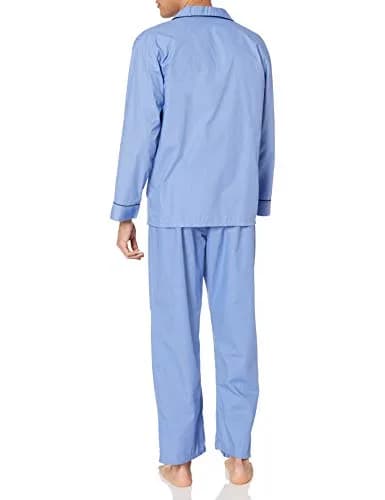 Hanes Men's Woven Plain-Weave Pajama Set, Blue Solid, Small | Comfortable Sleepwear for Men thumbnail 7
