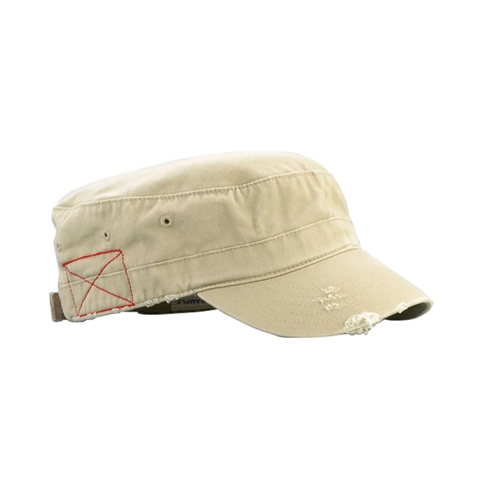 Mega Cap Cotton Distressed Washed Cadet Cap One Size Khaki | Adjustable Military Style