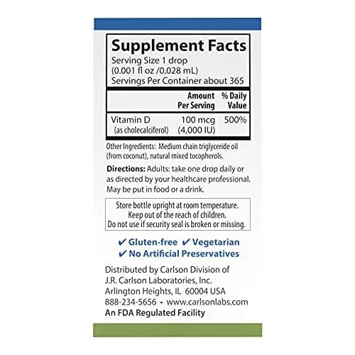 Carlson Super Daily D3 Liquid 4,000 IU (100 mcg) | Supports Heart, Immune, Bone Health thumbnail 3