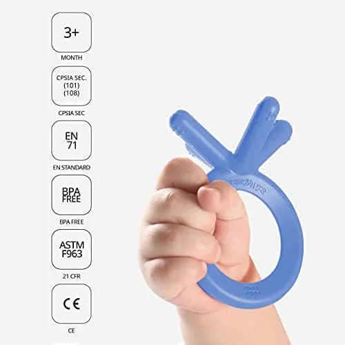 Comotomo Silicone Baby Teether, Blue | BPA-Free, Food-Grade Silicone, Mimics Baby Fingers thumbnail 3