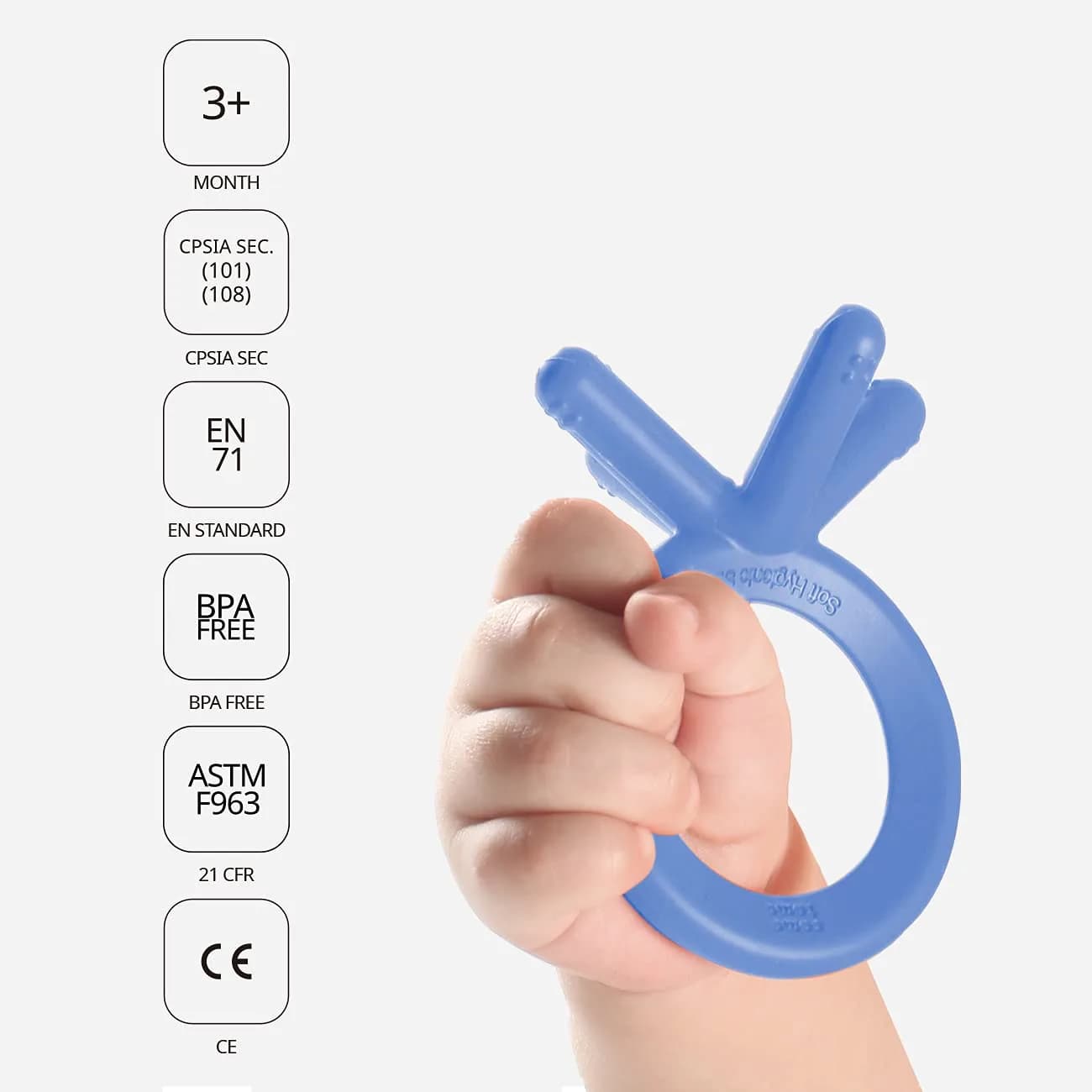 Comotomo Silicone Baby Teether, Blue | BPA-Free, Food-Grade Silicone, Mimics Baby Fingers - view 3