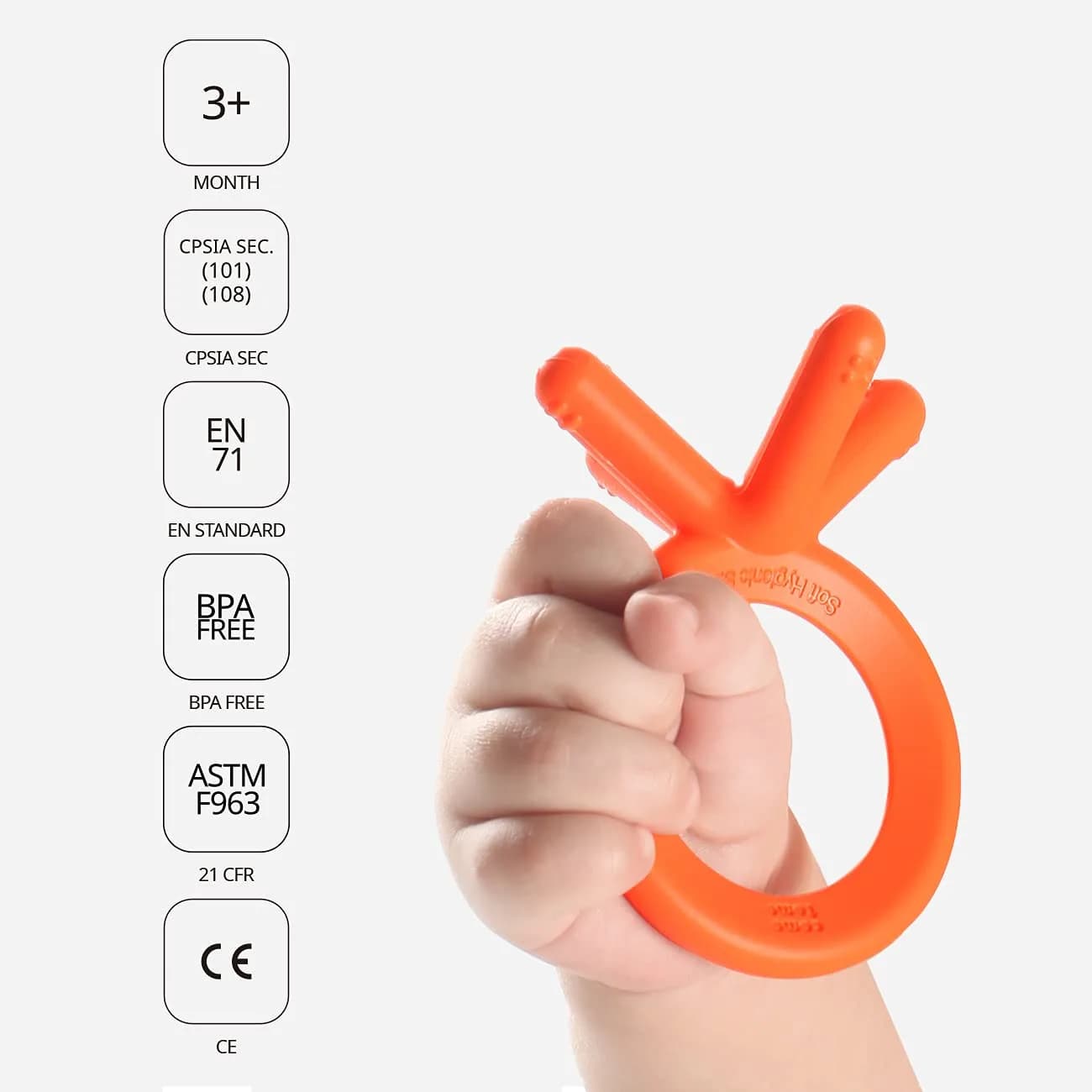 Comotomo Silicone Baby Teether, Orange | BPA-Free, Food-Grade Silicone - view 3