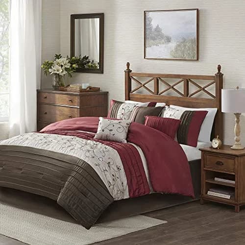 Madison Park Faux Silk Floral Embroidered Comforter Set, 7PC King | Elegant Floral Design with Soft Shine thumbnail 1