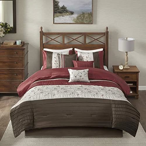 Madison Park Faux Silk Floral Embroidered Comforter Set, 7PC King | Elegant Floral Design with Soft Shine thumbnail 3