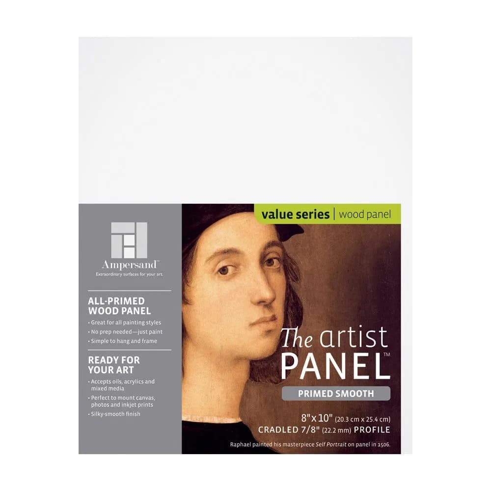 Ampersand Primed Smooth Gesso Panel 9x12 inch (22.86 x 30.48 cm) | Warp-Resistant Cradled Art Board — 7/8" Cradled Profile / 8" x 10"