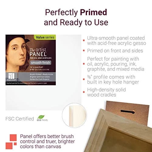 Ampersand Artist Panel Primed Smooth Surface 11x14 Inch (27.9cm x 35.7cm) | Rigid MDF Board for Acrylic, Oil, Mixed Media thumbnail 2