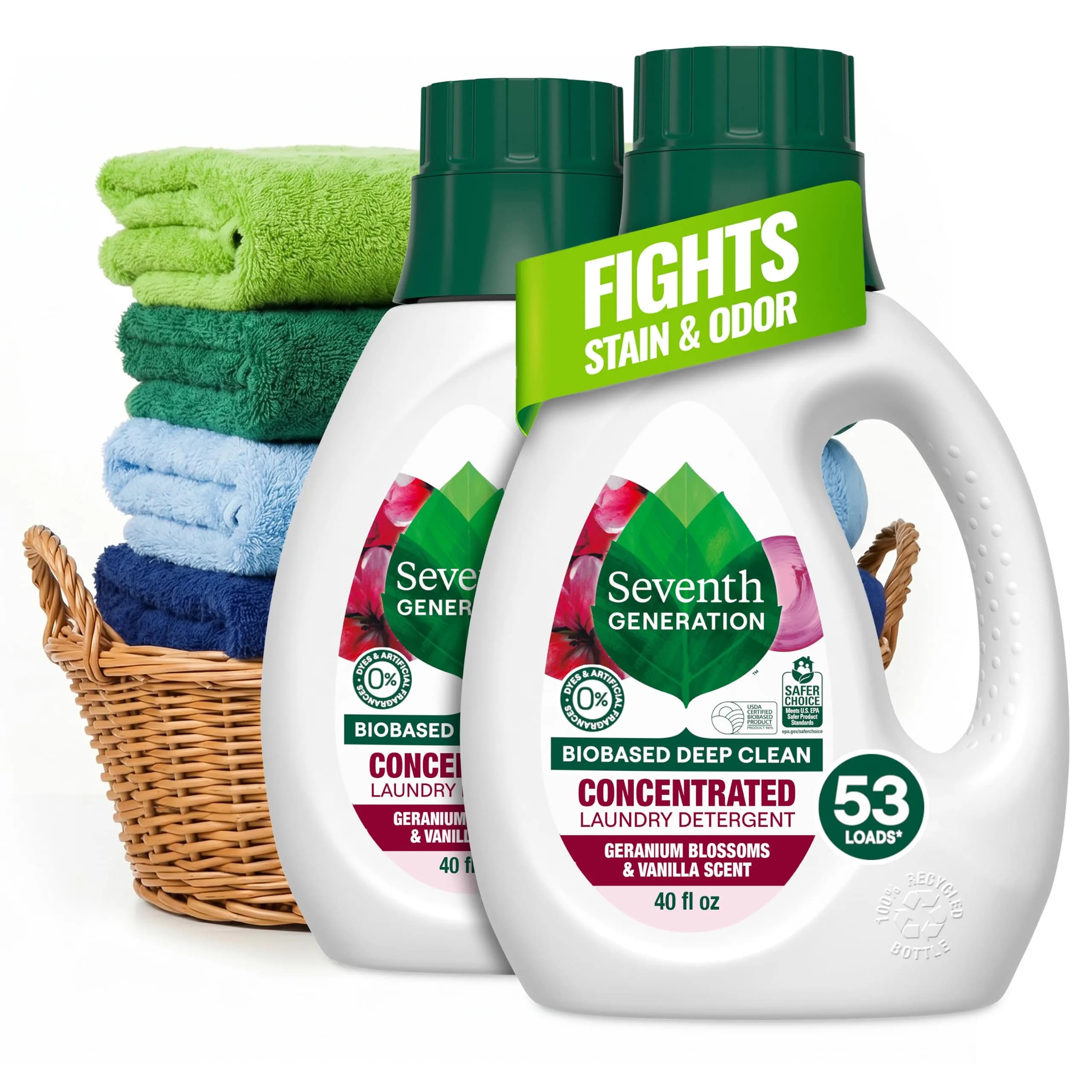 Seventh Generation Concentrated Laundry Detergent Geranium Blossom & Vanilla 1.18 L (40 Fl Oz) | Triple-Enzyme Formula for Tough Stains - main product image