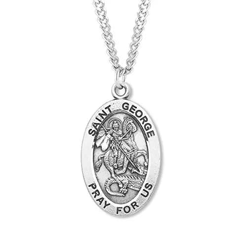 Church Supply Warehouse St George Medal with Prayer Pamphlet | Genuine Pewter Necklace, 24" Chain, Silver thumbnail 1