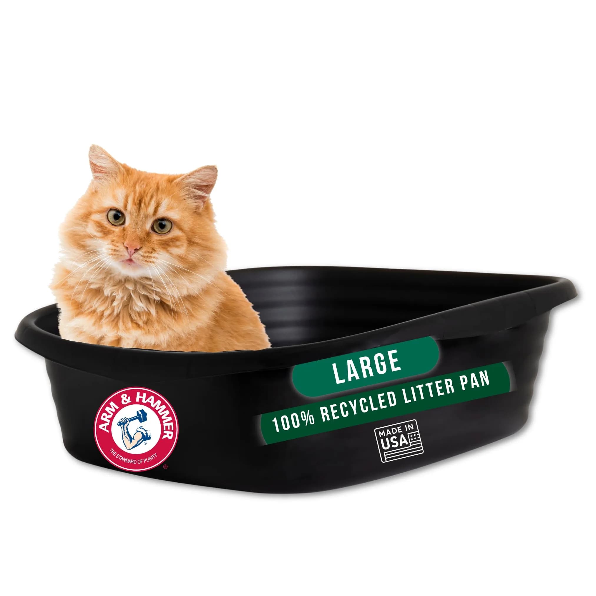 Arm & Hammer Simply Recycled Plastic Cat Litter Pan, Large, Black | Odor Control & Easy Clean — Large