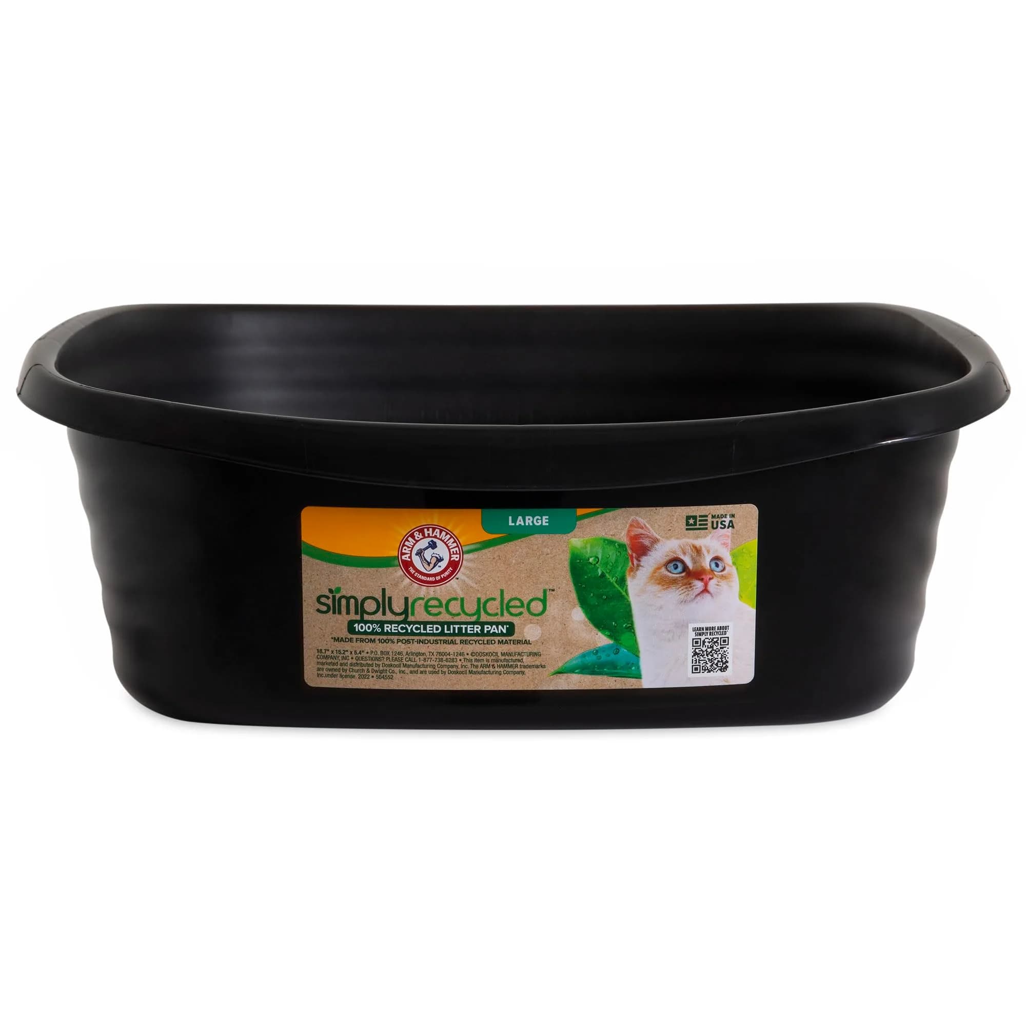 Arm & Hammer Simply Recycled Plastic Cat Litter Pan, Large, Black | Odor Control & Easy Clean - view 2