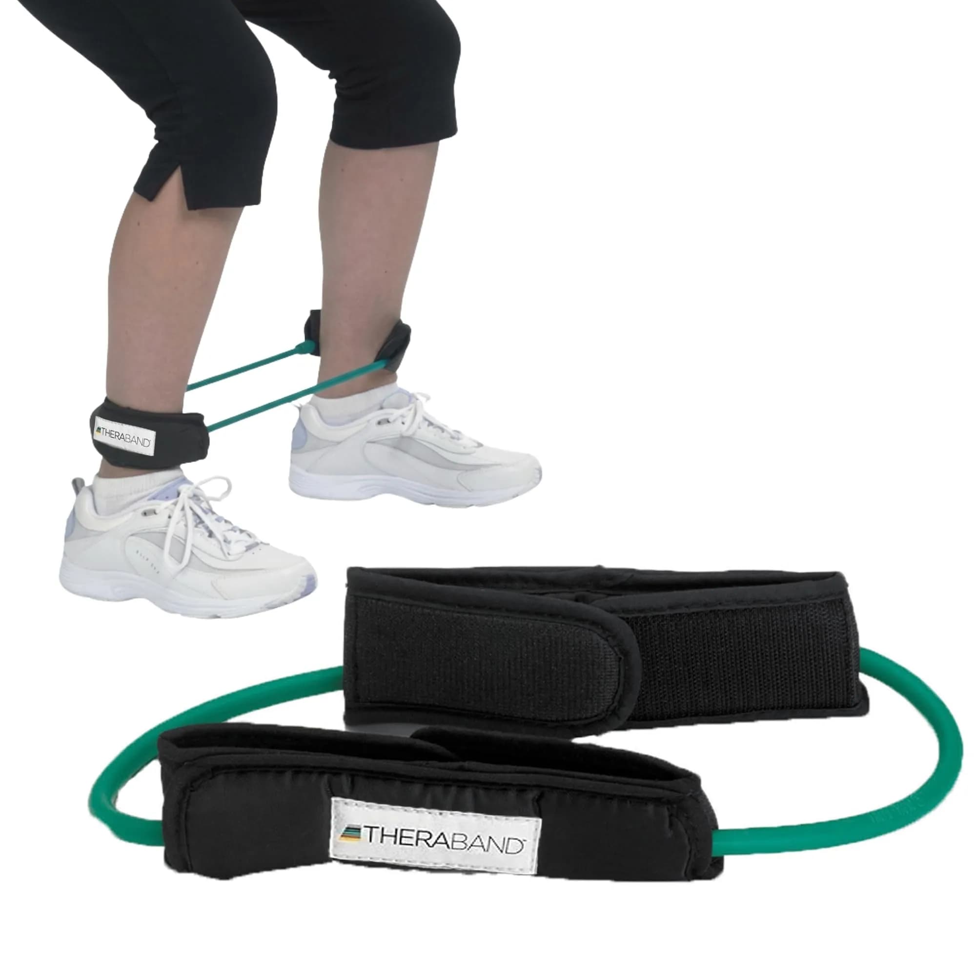 THERABAND Resistance Tubes 12" with Padded Cuffs | Heavy Level 3 for Lower Body Strength