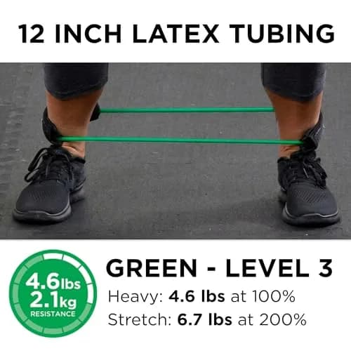 THERABAND Resistance Tubes 12" with Padded Cuffs | Heavy Level 3 for Lower Body Strength thumbnail 2