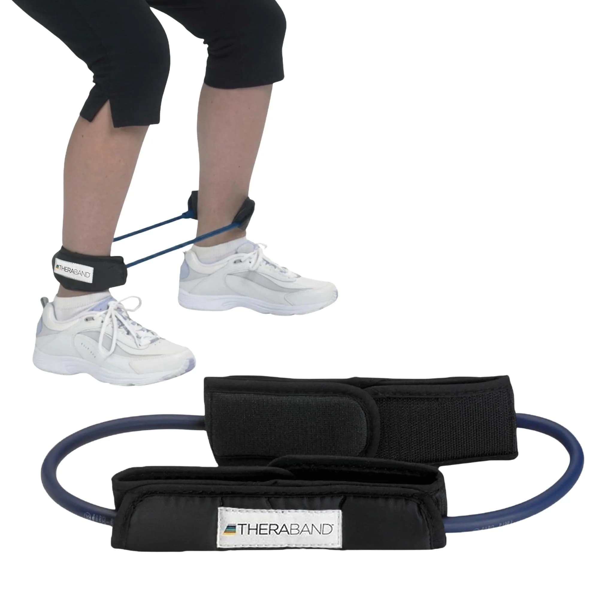 THERABAND Resistance Tubes 12" with Padded Cuffs | Extra Heavy Level 4 for Lower Body Strength — Level 4 / Extra Heavy - Blue