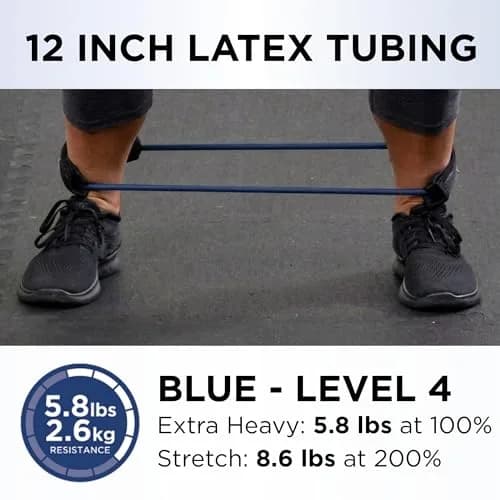 THERABAND Resistance Tubes 12" with Padded Cuffs | Extra Heavy Level 4 for Lower Body Strength thumbnail 2