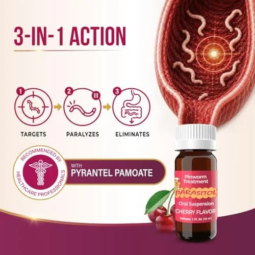 Parasitol Pinworm Medicine 1 fl oz | Effective Parasite Cleanse for Humans, Family-Ready, Over-the-Counter thumbnail 3