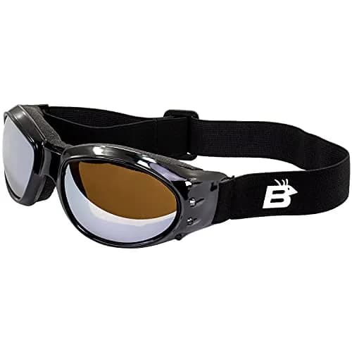 Birdz Eagle Motorcycle Goggles Black Frame Mirrored Brown Lens | 100% UVA/UVB Protection for Long Rides thumbnail 1