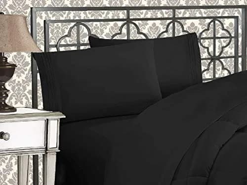 Elegant Comfort Twin XL Bed Sheet Set Ultra Soft Black | Wrinkle & Fade Resistant Microfiber thumbnail 1