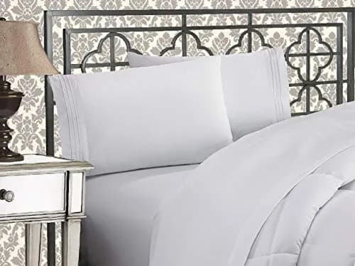 Elegant Comfort Twin XL Bed Sheet Set Ultra Soft White | Wrinkle & Fade Resistant, Microfiber, 4-Piece thumbnail 1