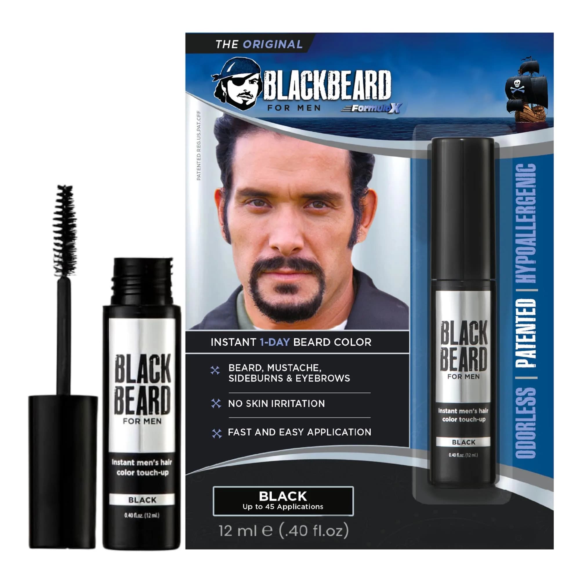 Blackbeard for Men Instant Beard Color Black 0.4 Fl Oz (11.8 ml) | Dye-Free Gray Coverage for Patchy Beards - main product image