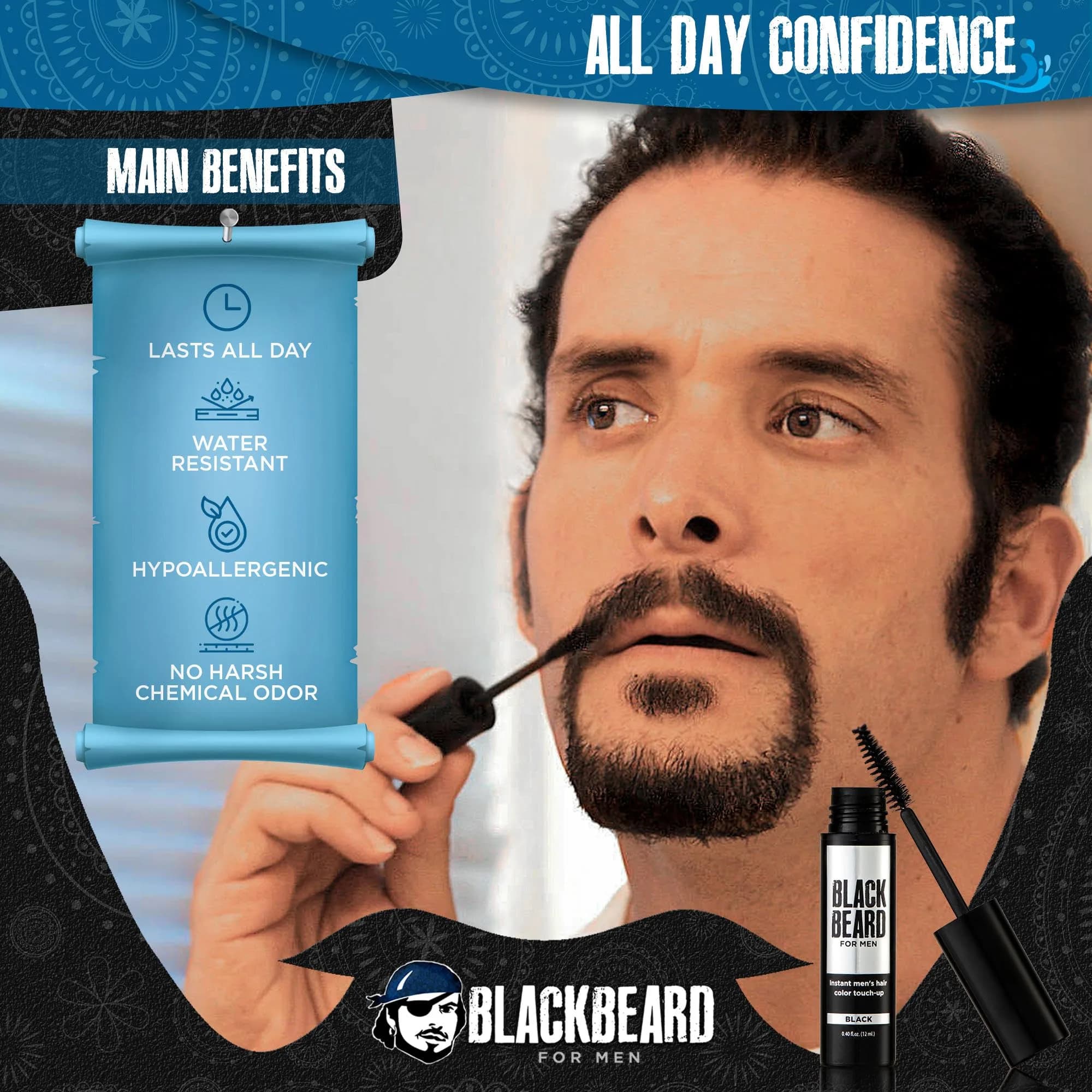 Blackbeard for Men Instant Beard Color Black 0.4 Fl Oz (11.8 ml) | Dye-Free Gray Coverage for Patchy Beards - view 2