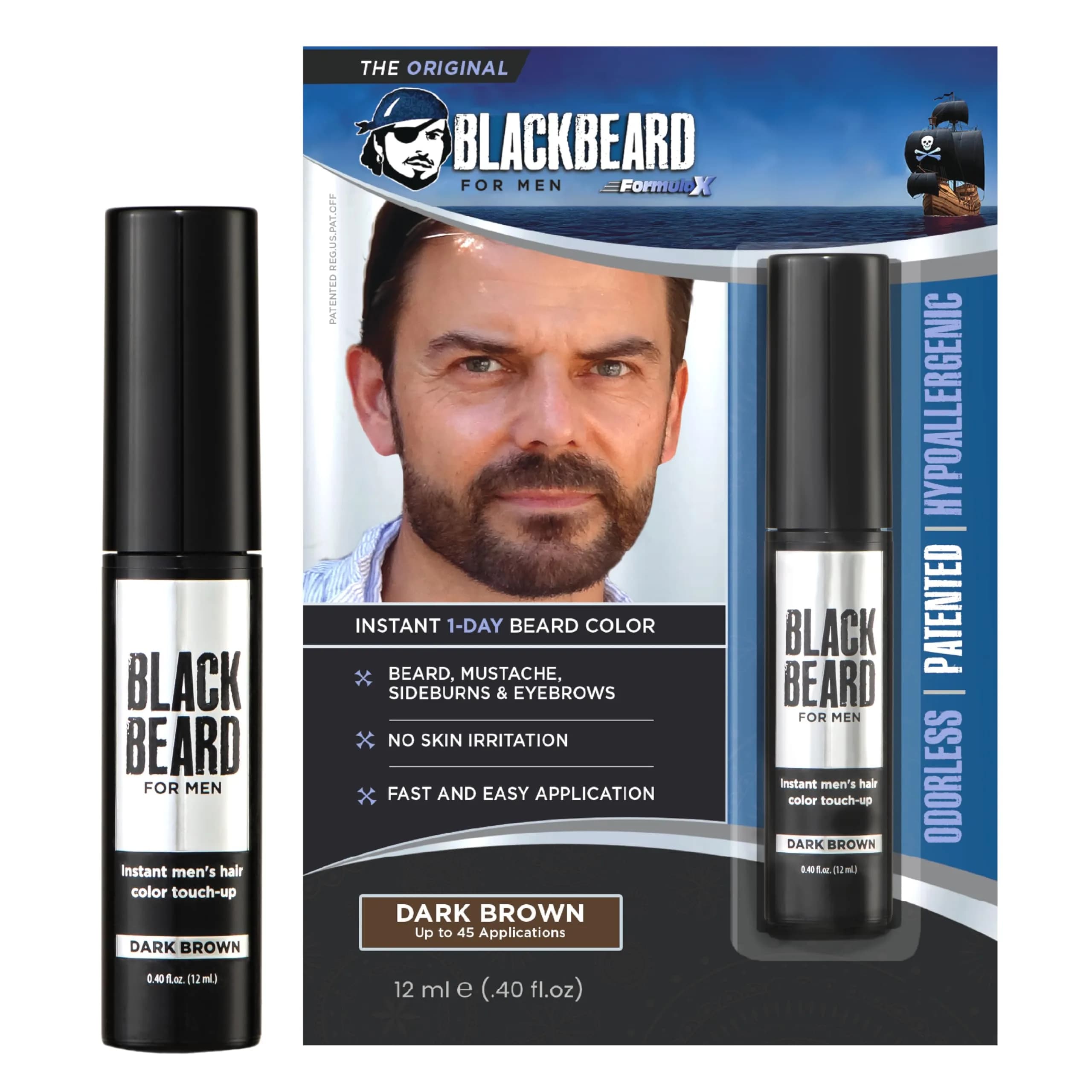 Blackbeard for Men Instant Beard Color Dark Brown 0.4 Fl Oz (11.8 ml) | Dye-Free, Hypoallergenic, All-Day Wear - main product image