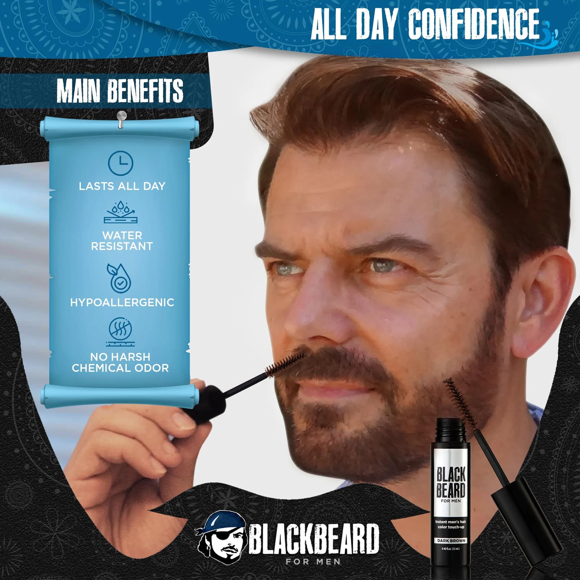 Blackbeard for Men Instant Beard Color Dark Brown 0.4 Fl Oz (11.8 ml) | Dye-Free, Hypoallergenic, All-Day Wear - view 3