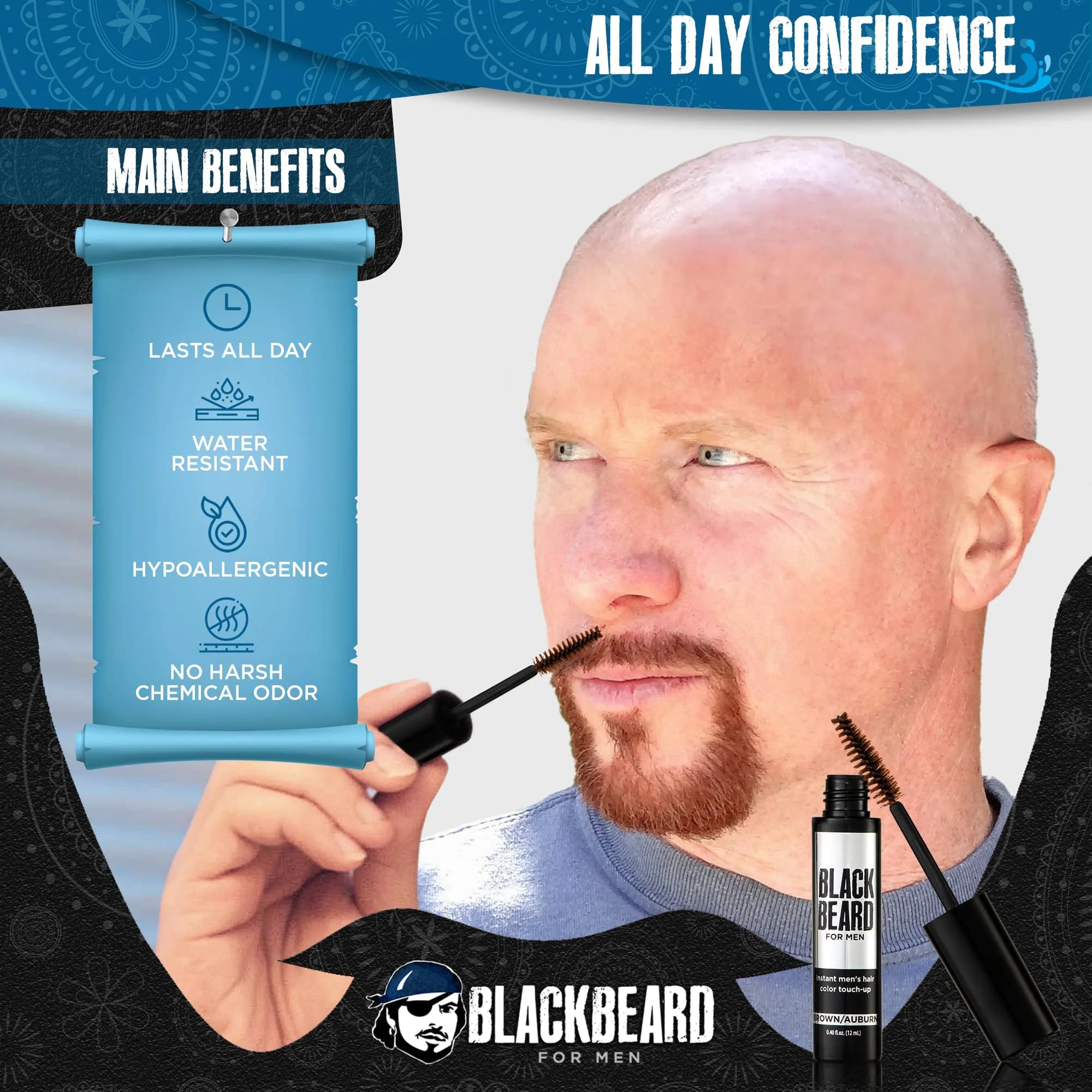 BLACKBEARD FOR MEN Instant Beard Color, Brown/Auburn, 0.4 Fl Oz (12ml) | Covers Grays & Fills Patchy Beards - view 3