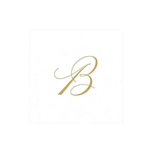 Caspari White Pearl Paper Linen Cocktail Napkins, Monogram Initial B, Pack of 30 (5"x5") | Imported from Germany thumbnail 1