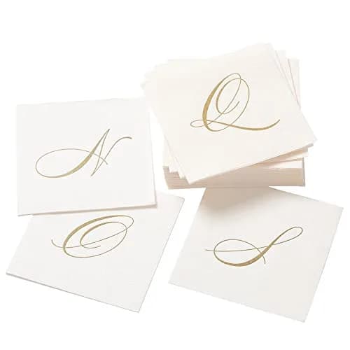 Caspari White Pearl & Gold Paper Linen Cocktail Napkins, Pack of 30 (5" Square, 10" Open) | Monogrammed for Elegant Entertaining thumbnail 3