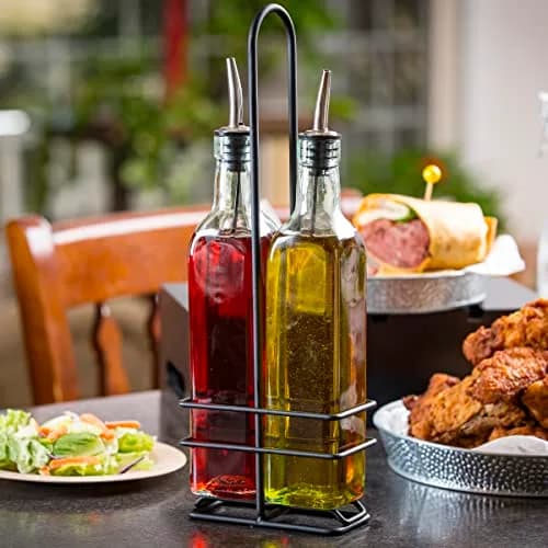 Tablecraft Oil & Vinegar Set with Stainless Steel Pourers 16 oz | Modern Kitchen Accessory thumbnail 2
