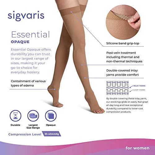 Sigvaris Women’s Essential Opaque 860 Thigh-Highs 30-40mmHg Honey | Support for Edema & Circulation thumbnail 2