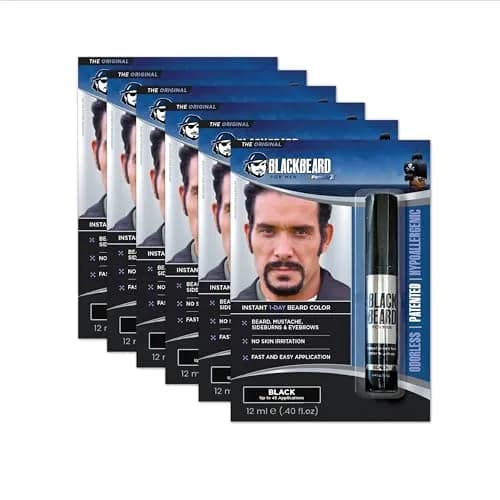 Blackbeard for Men Instant Beard Color Black 6 Pack | Dye-Free Temporary Facial Hair Tint thumbnail 1