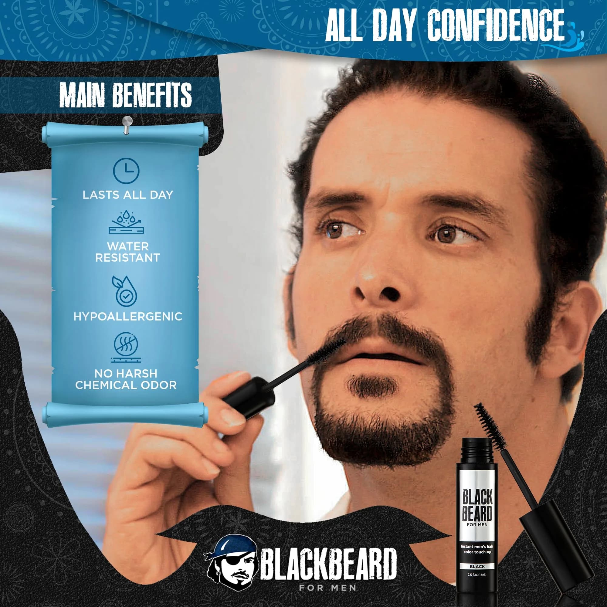 Blackbeard for Men Instant Beard Color Black 6 Pack | Dye-Free Temporary Facial Hair Tint - view 3