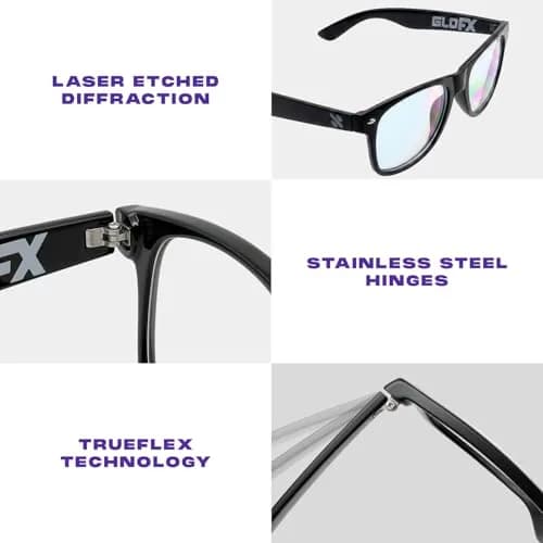 GloFX Ultimate Diffraction Glasses - Black Frame, Rainbow Lens | Lightweight & Durable thumbnail 4