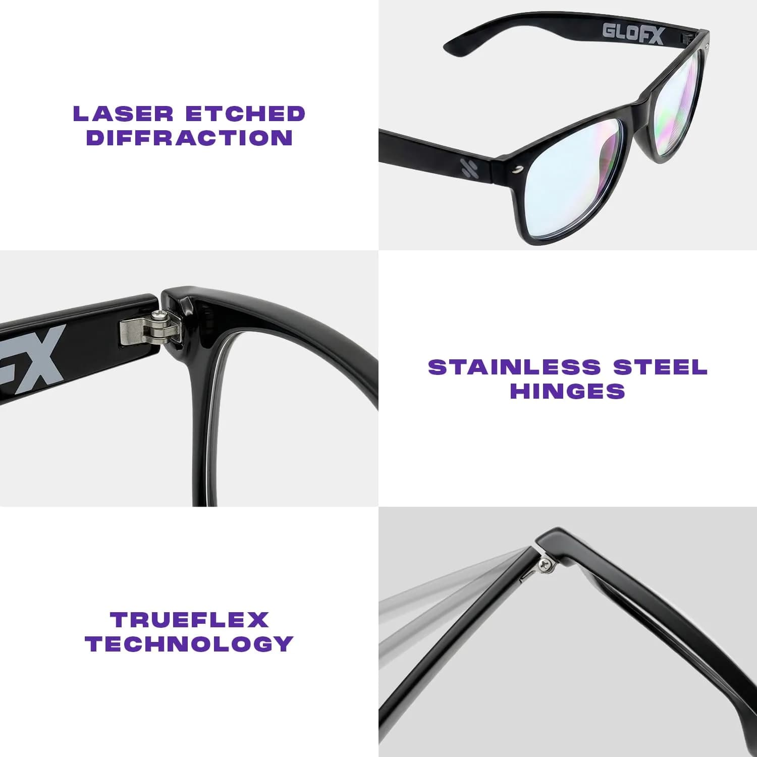 GloFX Ultimate Diffraction Glasses - Black Frame, Rainbow Lens | Lightweight & Durable - view 4