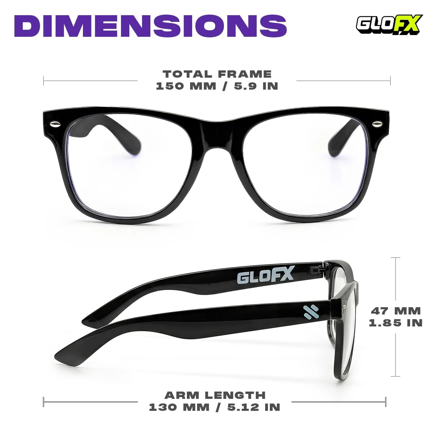 GloFX Ultimate Diffraction Glasses - Black Frame, Rainbow Lens | Lightweight & Durable - view 2