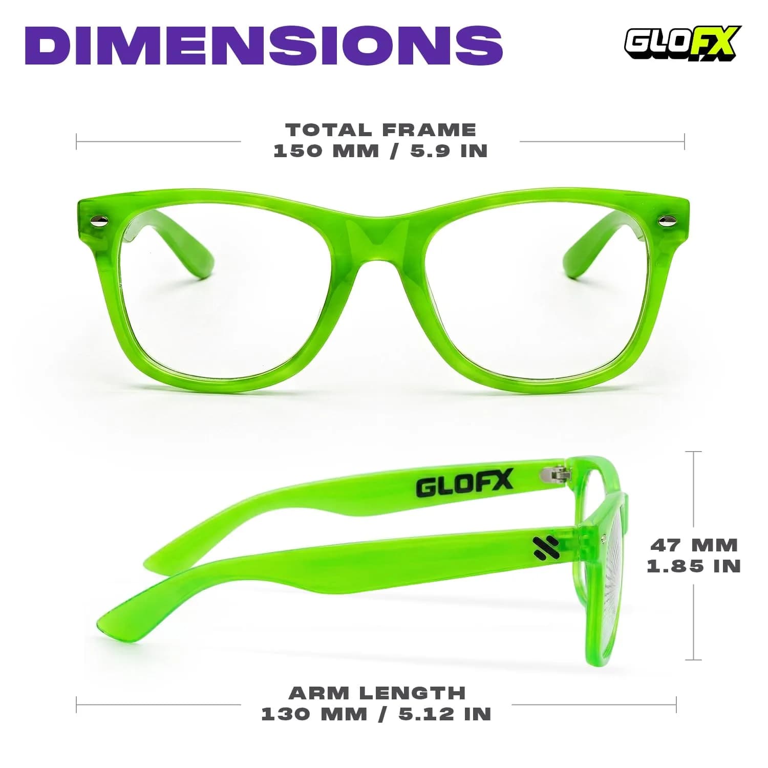 GloFX Ultimate Diffraction Glasses - Black Frame, Rainbow Lens | Lightweight & Durable — Green / Line thumbnail 2