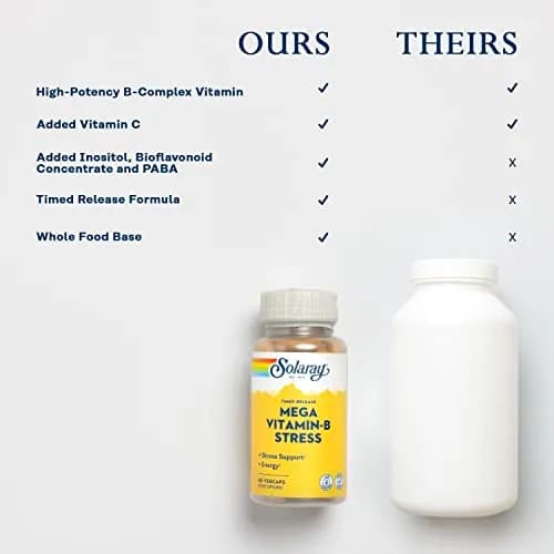 SOLARAY Mega Vitamin B-Stress 60 VegCaps | Timed-Release B Complex with 1000 mg Vitamin C for Stress & Energy thumbnail 6