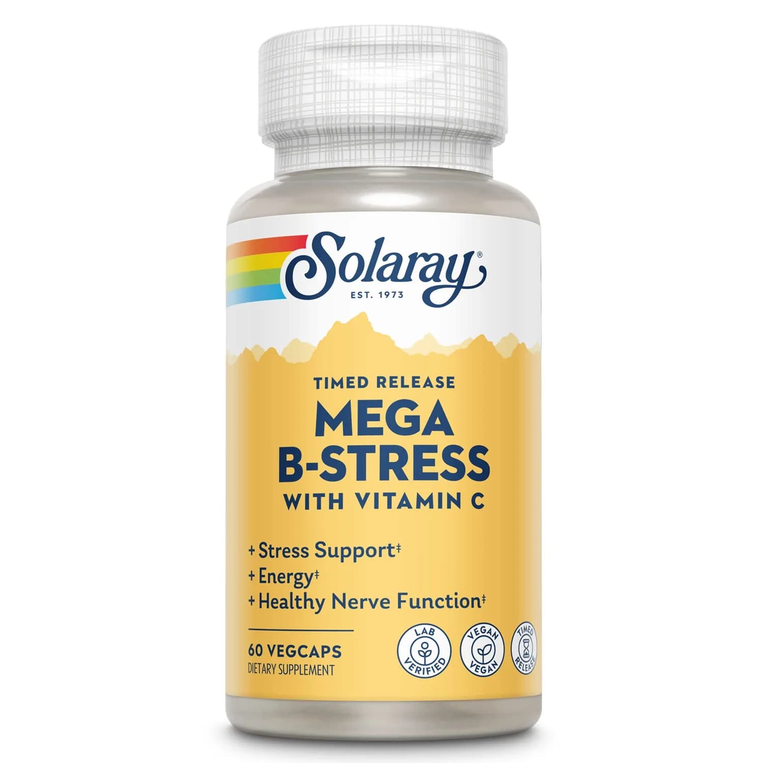 SOLARAY Mega Vitamin B-Stress 60 VegCaps | Timed-Release B Complex with 1000 mg Vitamin C for Stress & Energy — Capsule