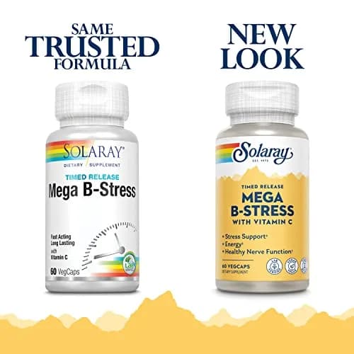SOLARAY Mega Vitamin B-Stress 60 VegCaps | Timed-Release B Complex with 1000 mg Vitamin C for Stress & Energy thumbnail 2