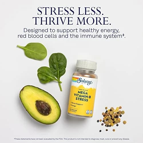 SOLARAY Mega Vitamin B-Stress 60 VegCaps | Timed-Release B Complex with 1000 mg Vitamin C for Stress & Energy thumbnail 4
