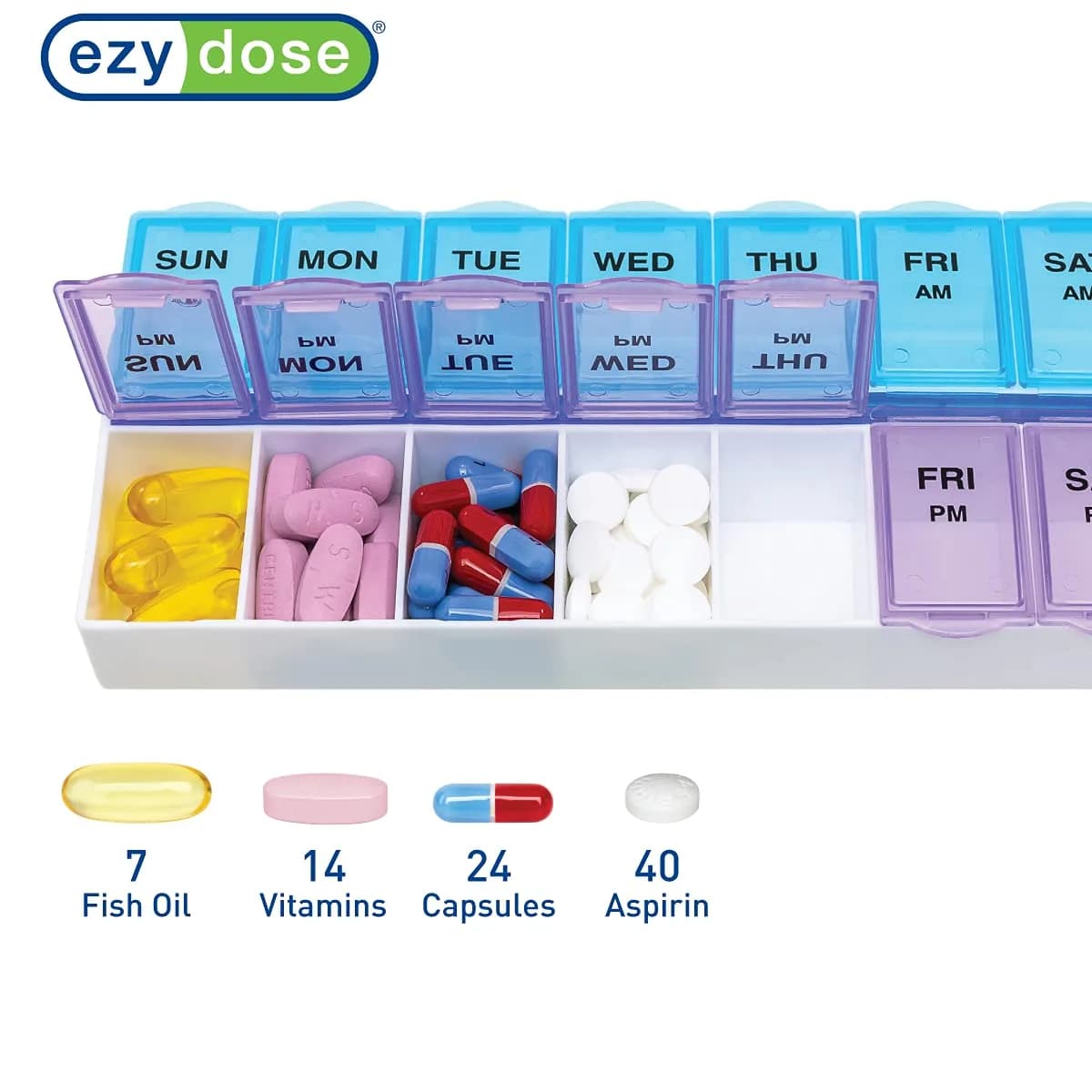 EZY DOSE Weekly AM/PM Pill Organizer Case 14 Compartments | Arthritis Foundation Recommended - view 2