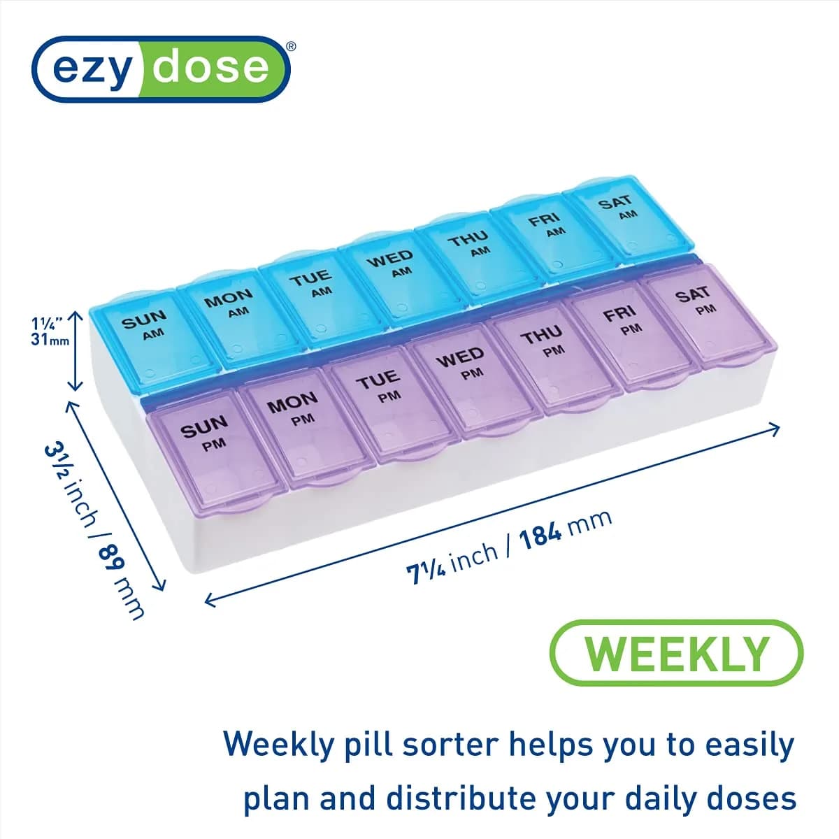 EZY DOSE Weekly AM/PM Pill Organizer Case 14 Compartments | Arthritis Foundation Recommended - view 3