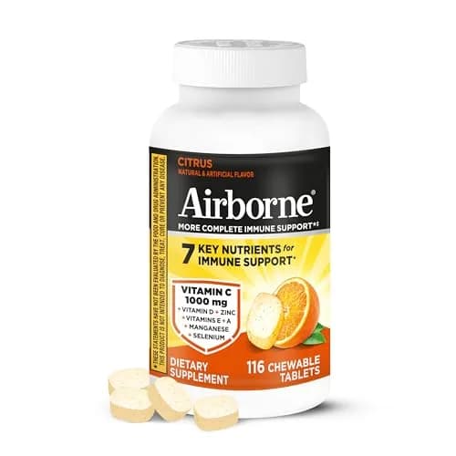 Airborne Citrus Chewable Tablets 116ct | Immune Support with 1000mg Vitamin C & Herbal Blend thumbnail 1