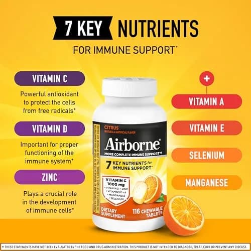 Airborne Citrus Chewable Tablets 116ct | Immune Support with 1000mg Vitamin C & Herbal Blend thumbnail 3