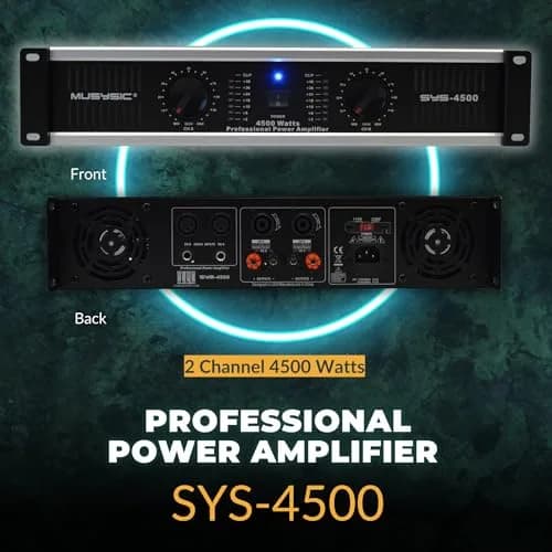 MUSYSIC Professional Power Amplifier 2 Channel 4500W | 2200W at 2Ω, 1100W at 4Ω, 550W at 8Ω, Rack Mount thumbnail 3