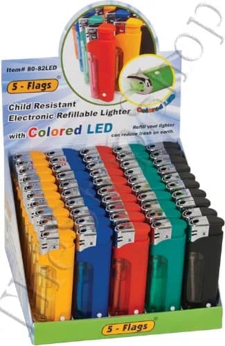 5-Flags Refillable LED Child Resistant Lighter Assorted Colors | Modern Design, Assorted Colors, 50 Count thumbnail 1