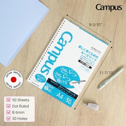 KOKUYO Campus Loose Leaf Paper A4 Dot Ruled 50 Sheets (75 GSM) | Smooth Writing & Bleed Resistant thumbnail 2