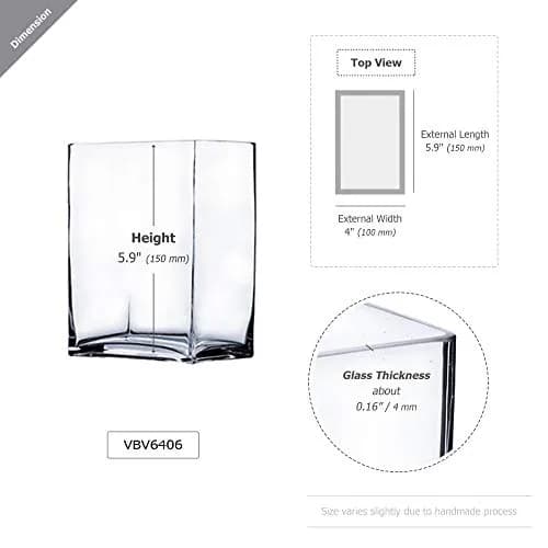 WGVI Rectangle Block Vase 6" x 4" x 6" Clear Glass Home Decor thumbnail 2