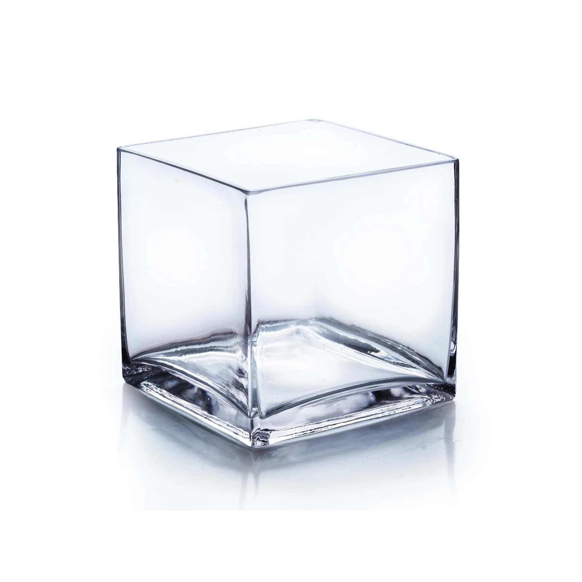 WGVI WGV Cube Glass Vase 6" Clear Elegant Floral Accent Container — 6"
